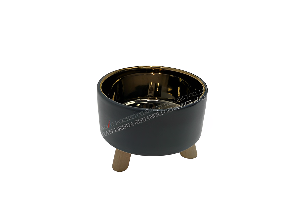 Electroplated tall bowl+wooden frame