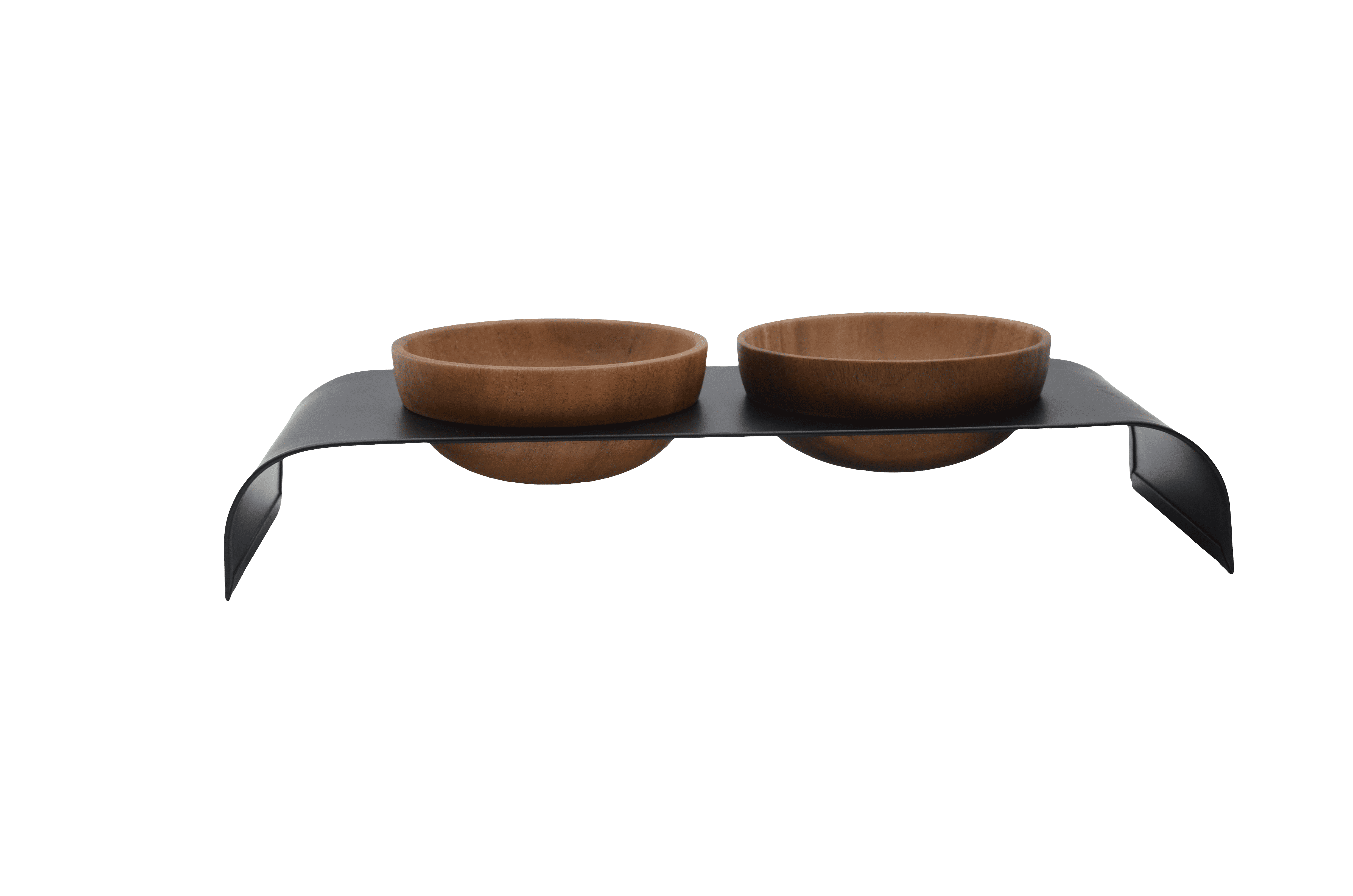 Acacia wood iron stand series double bowl 