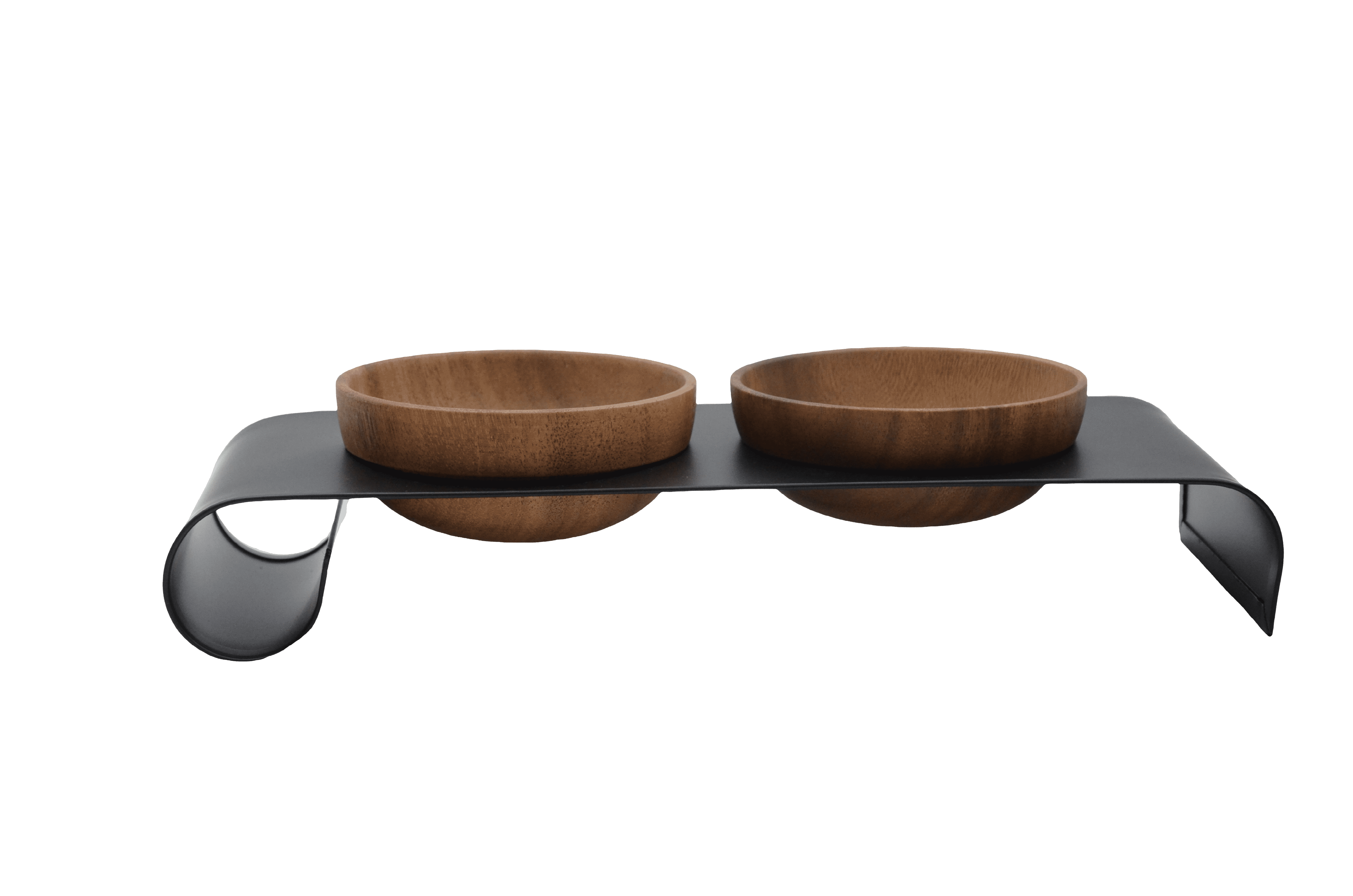 Acacia wood iron stand series special design double bowl